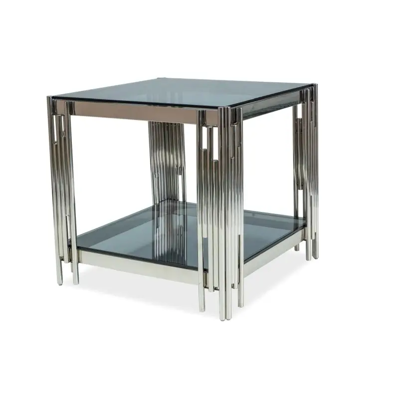 Modern Living Room Golden Stainless Steel Base Black Stand Tempered Glass Top Side Table