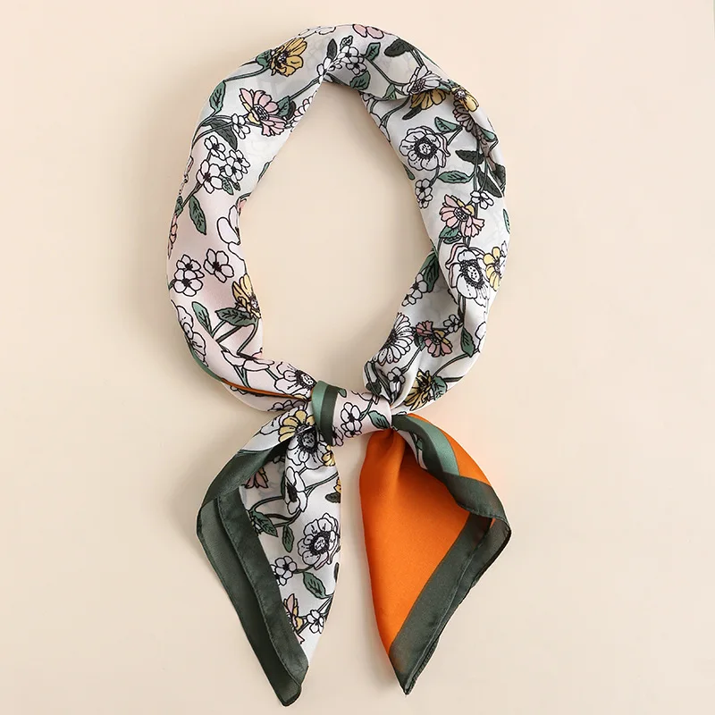 2022 маленький квадратный шелковый тонкий декоративный ободок для волос с цветочным принтом Универсальный шарф с принтом