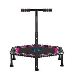 Hexagonal 50 inch Silent Bungee Rebounder Fitness Mini Trampoline with Adjustable Handle Bar