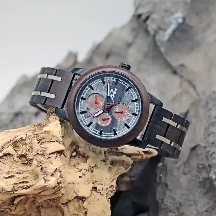 New Design Wooden and Stainless Steel Watches for Men Marble Stone Dial Wood Watch
