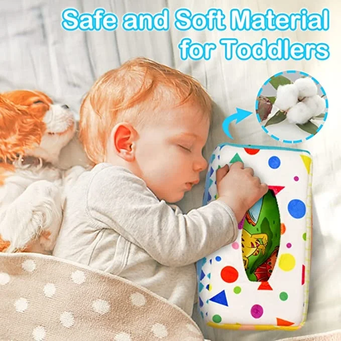 Magic Tissue Box Baby cartoon animal Toy, Infant Newborn Kids Toddlers Sensory Box Crinkle Paper Toys