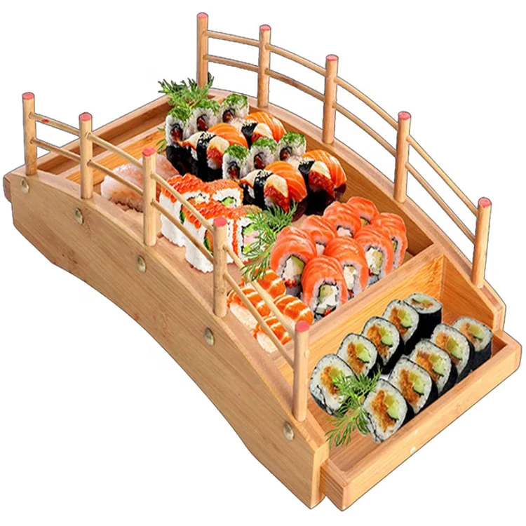 High Quality Wooden Japanese Sushi Boats Wooden Sashimi Serving Plate Board Tray Eco Friendly Wooden Sushi Tools