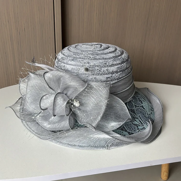 Ladies Lace Church Hat Elegant Bow Wide Brim Bucket Hats Kentucky Derby Fedora women Summer hat