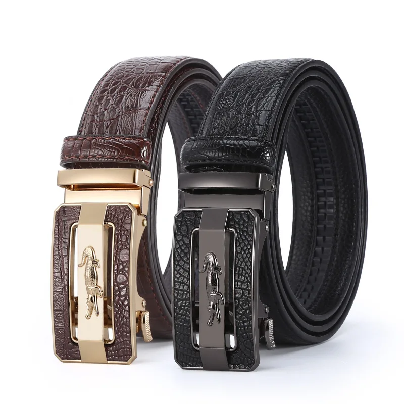 Wholesale Custom New Adjustable Casual Automatic Buckle Belt Fashion Lxurury Business Men Black Genuine Leather Belts
