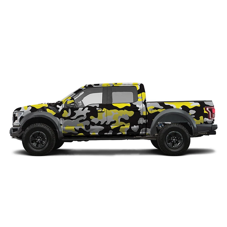 5 years durability Auto vehicle car body wrap vinyl yellow black and white camouflage vinyl wrap