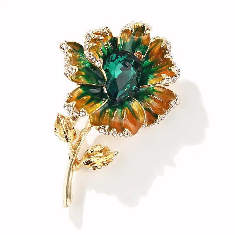 Customized Unisex Cloth Flowers Brooch Trendy Crystal Glass Stone Creative Enameled Purple Flower Brooch Pins For Lady