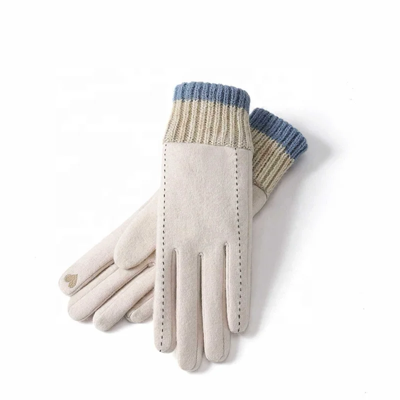 Winter wool gloves for women touch screen plus velvet, windproof and cold-proof plush warm cashmere gloves