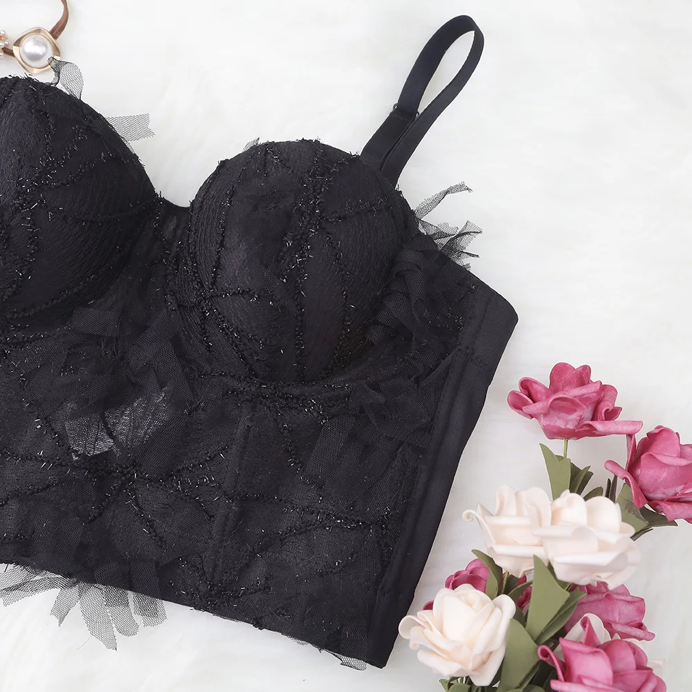 Black sexy lace up crop tube blouse bra elegant bustier corset tops woman,ladies lace tops latest design