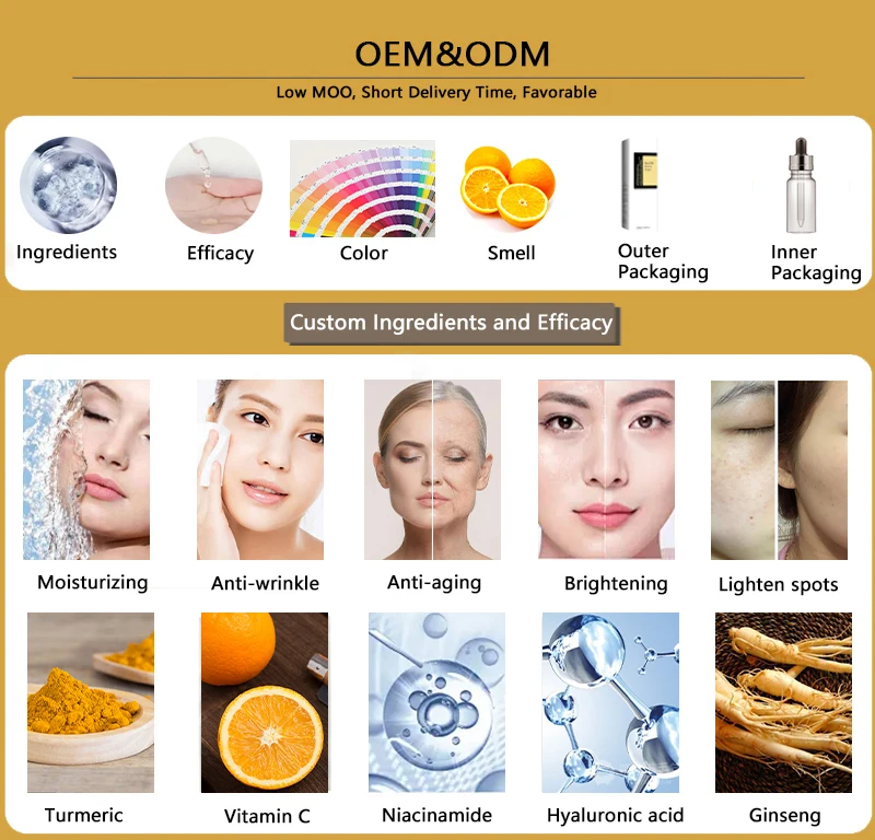 Custom 30ml Arbutin Niacinamide Turmeric Face Serum Brightening Vitamin C Hyaluronic Acid Skin Care Serum Facial