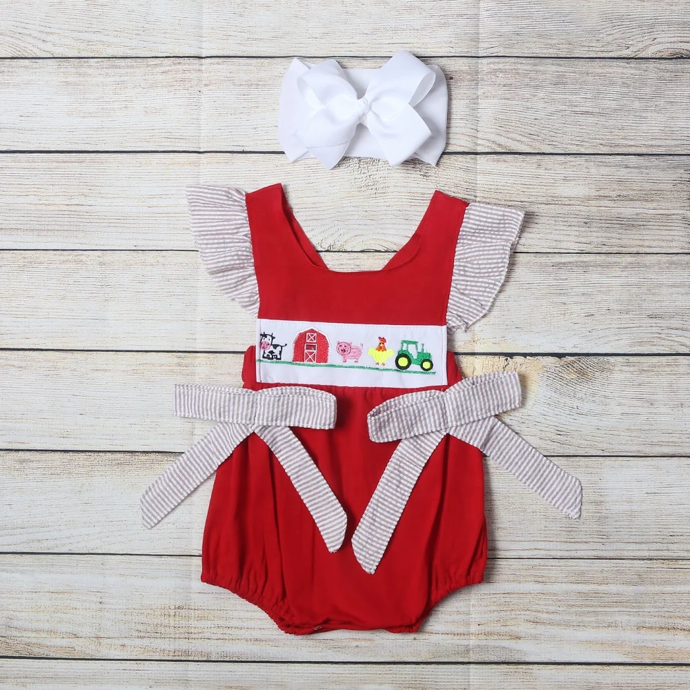 
RTS farm embroidery stripe custom kids wholesale fashionable kids clothing 