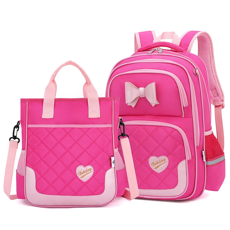 High quality reflective bow tie kids school bag with shoulder bag girl boy school backpack set