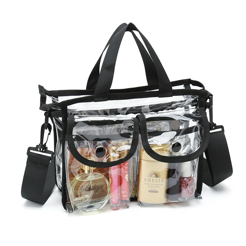 Portable Clear Plastic Toiletry Bag Vinyl Pouch with Strap Transparent Makeup Bag with Zipper Wholesale