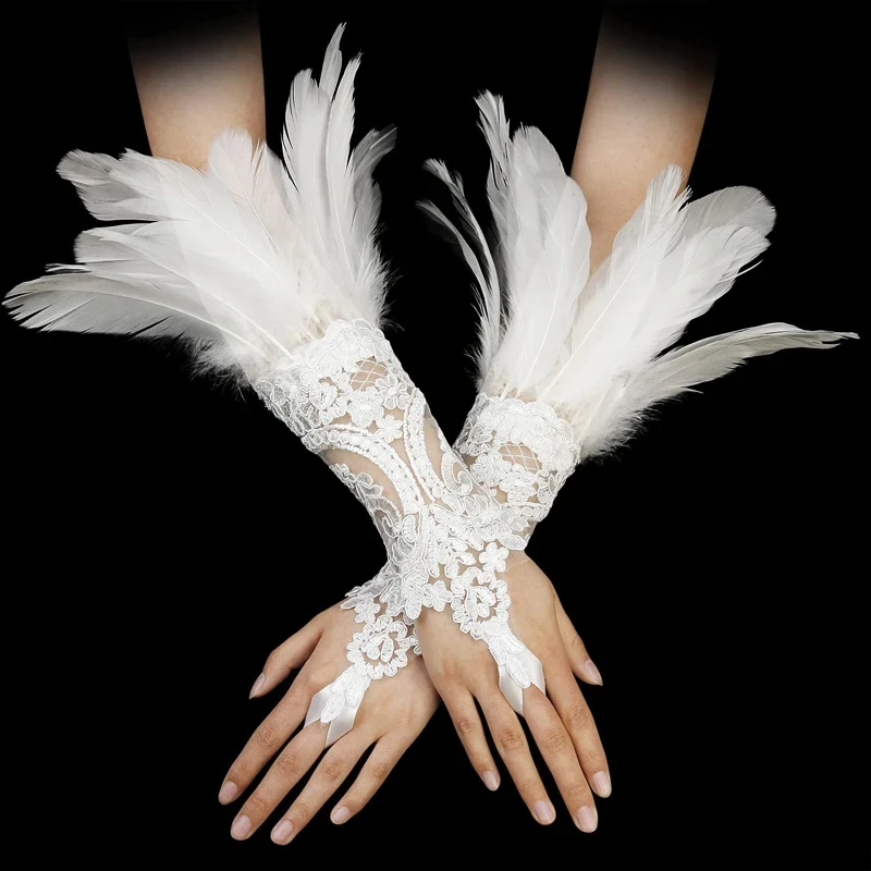 Hot Selling Punk Style Grace Feather Hook Finger Gloves Masquerade Party Accessories