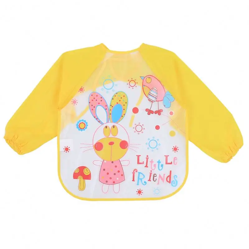 Cute Cartoon Animals Baby Bibs Eva Waterproof Colorful Children Bib Full Sleeve Children Apron Long Sleeve Feeding Bibs