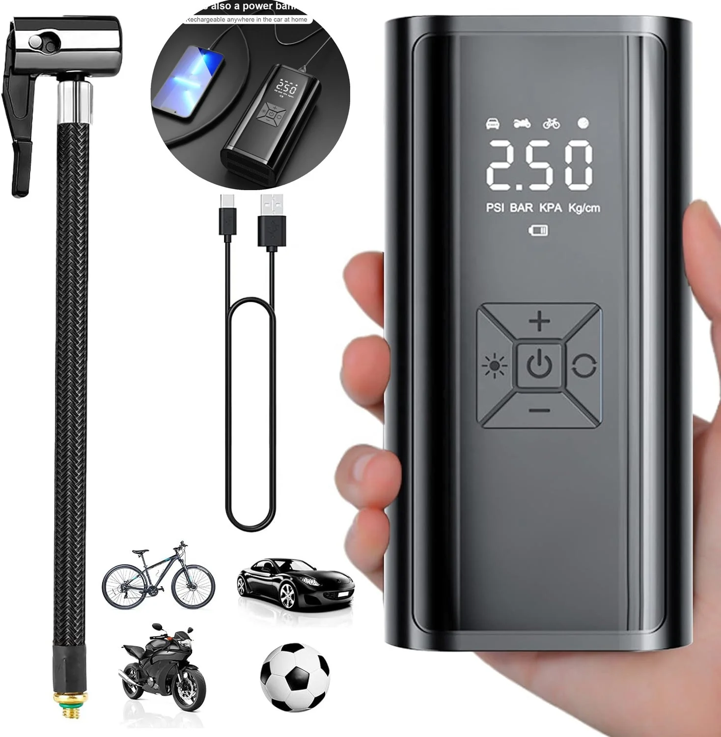 Wireless Style Electric Air Pump 6000mAh 150PSI Digital Screen Tyre Inflator For Car Motorcycle Bicycle Ball