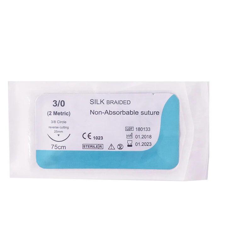 2021 китайская фабрика одноразовые медицинские стерильные неабсорбируемые шелковые плетеные швы хирургические швы с иглой