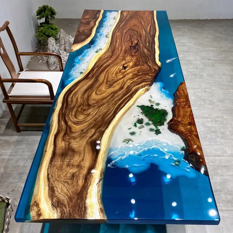 Factory Price Custom Epoxy Resin River Table Top Live Edge Natural Wood Dining Table