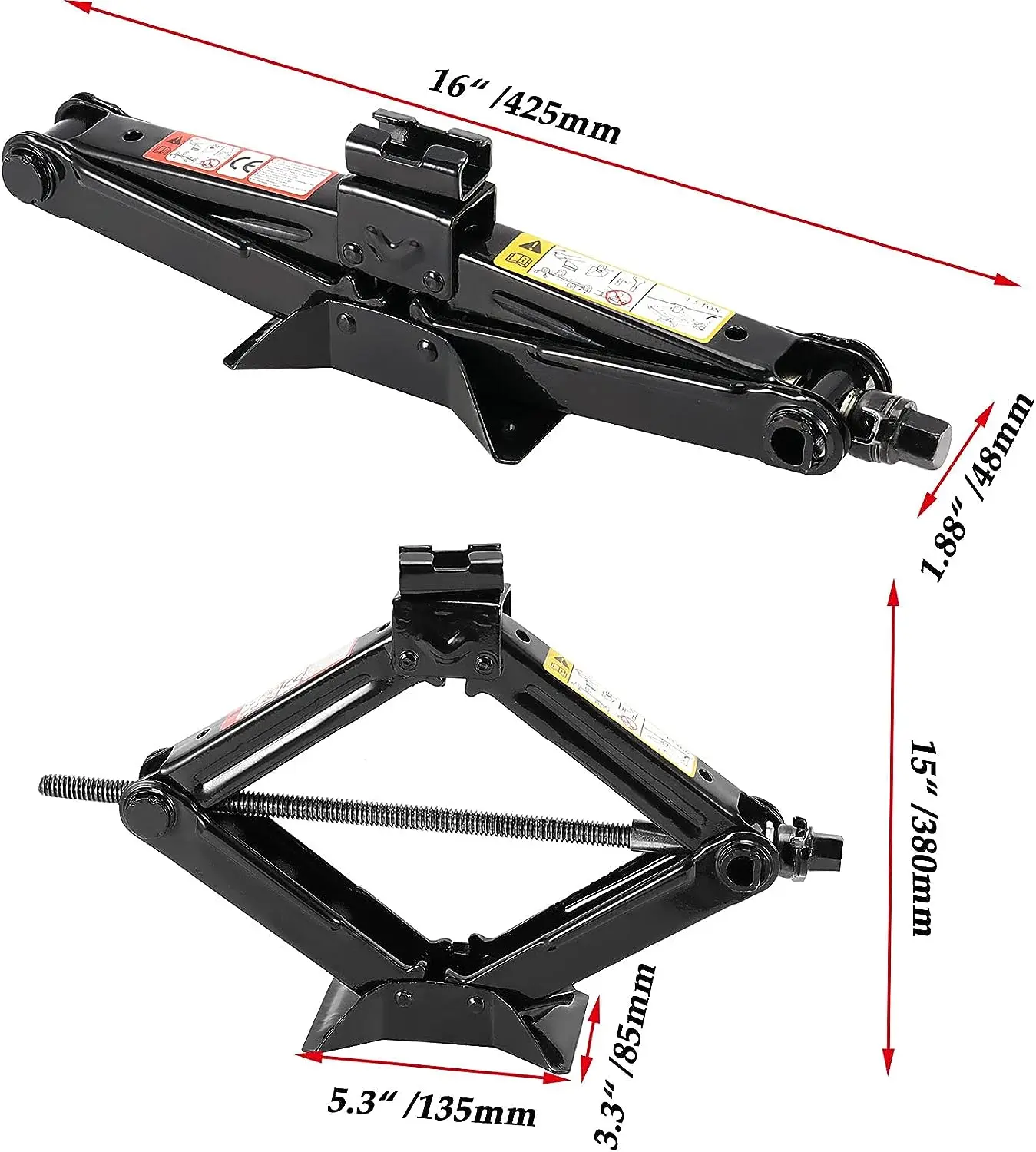 1.5 Tons 3307 Lbs Capacity Scissor Jack, Car Jack with 2 Ratchet Handles, Car Scissor Jack Lift for Wagon, Van, SUV, Truck, Max