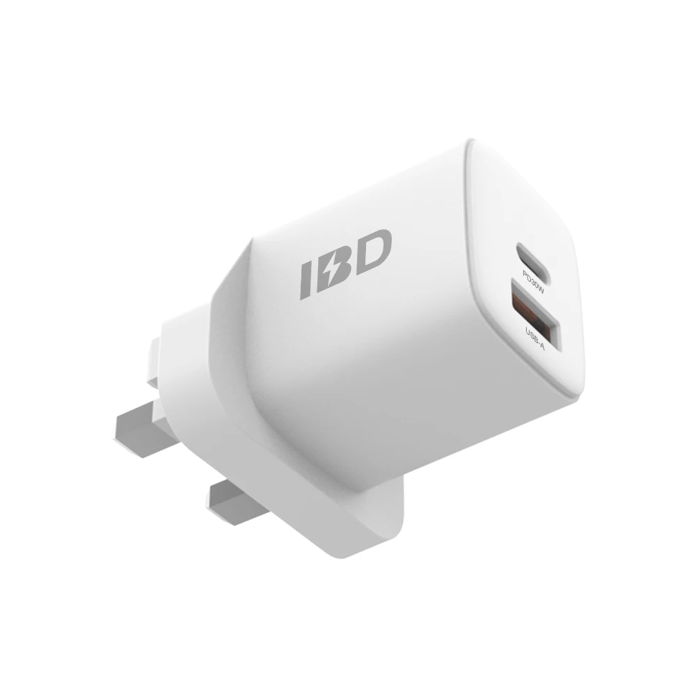 IBD Portable Travel Phone Charger UK 3 Pin Plug QC PD Usb A Type c Fast Wall Charger Adapter