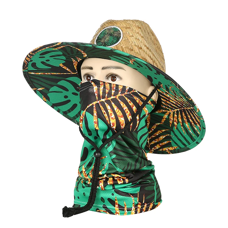 New arrival JAKIJAYI Custom summer outdoor Sport Scarf lifeguard beach straw hat 2 pieces set