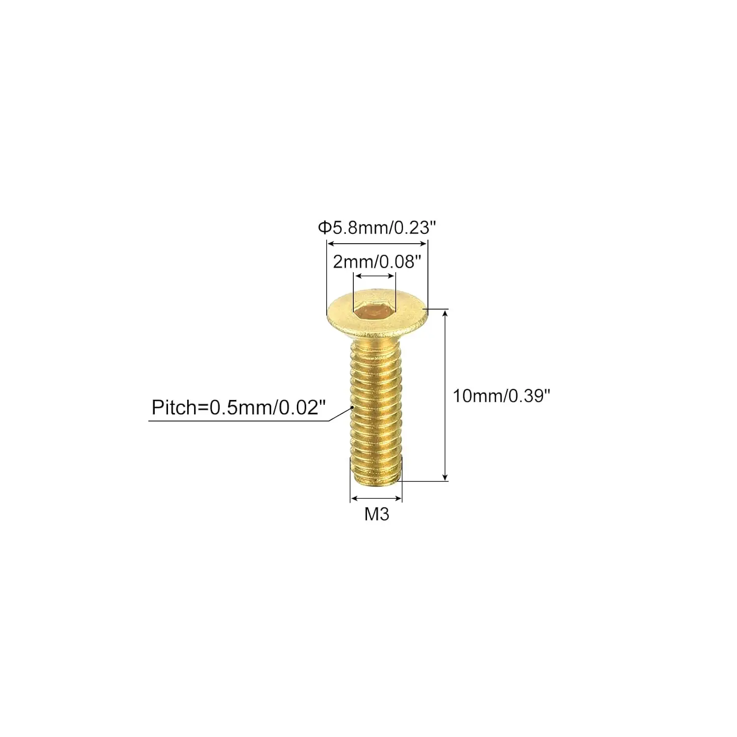 Wholesale Factory Price Flat Head Socket Cap Screws, M3-0.5 x 10mm Brass Inner Hex Drive Fasteners Bolts
