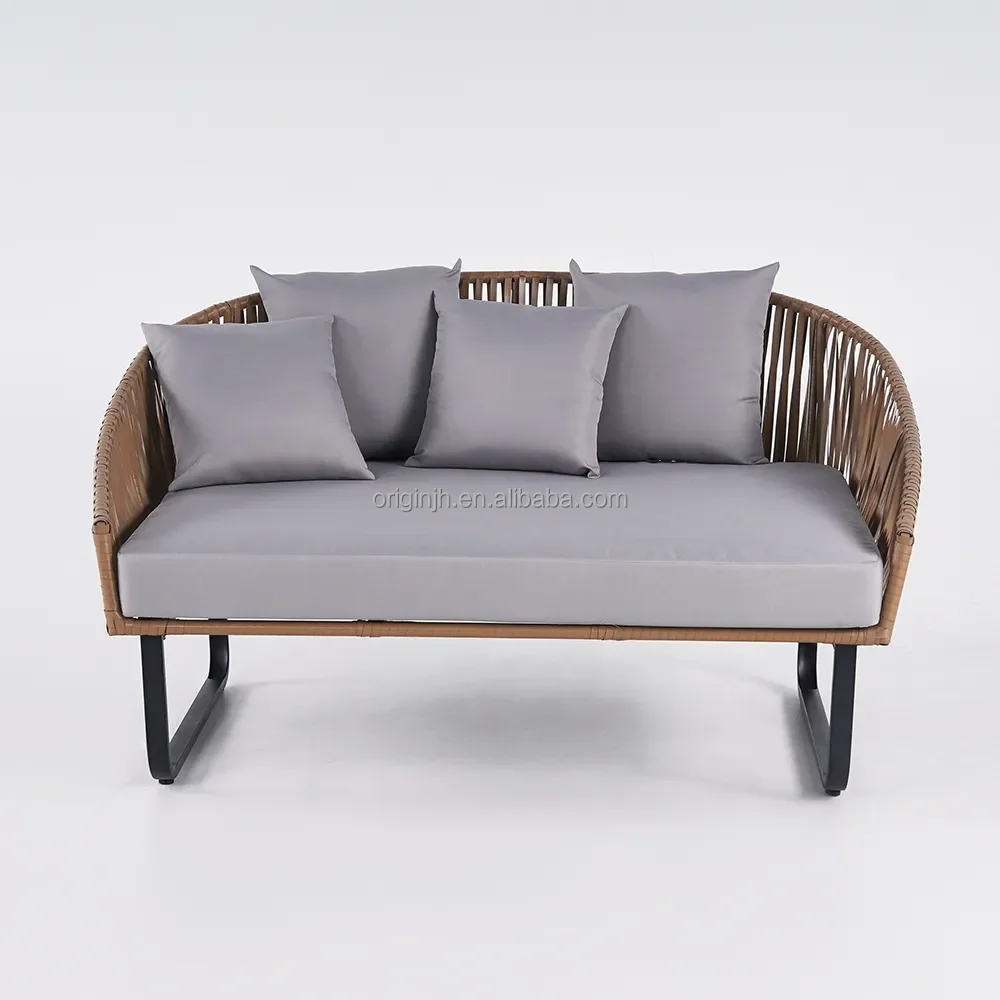 Outdoor daybed with cushion pillow aluminum frame round rattan garden lounge