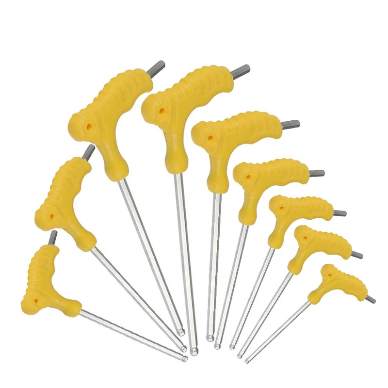 T-shaped Torx hex wrench 2.5-10mm plastic handle metric ball head Two-way Allen Key S2 Steel Allen wrench bicycle repair tool