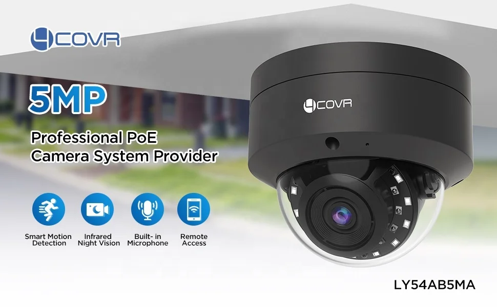 4COVR 5 Megapixel Outdoor IK10 Vandal-proof Dome Built-in Mic AI Person Detect Business Home PoE CCTV Security 5mp ip camera