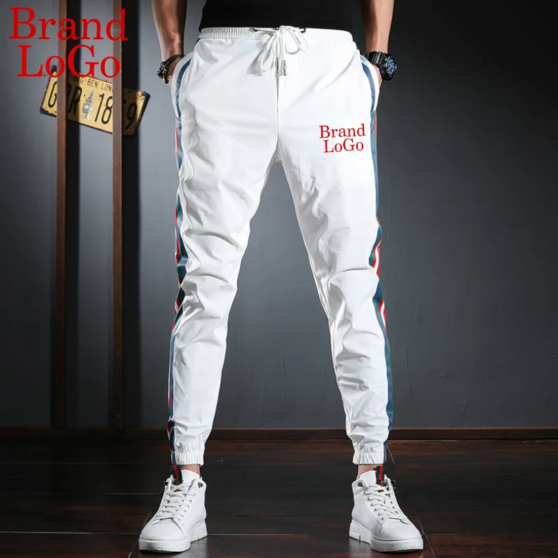 Брюки мужские спортивные в полоску, свободные штаны для фитнеса, облегающие джоггеры, повседневные, для бега