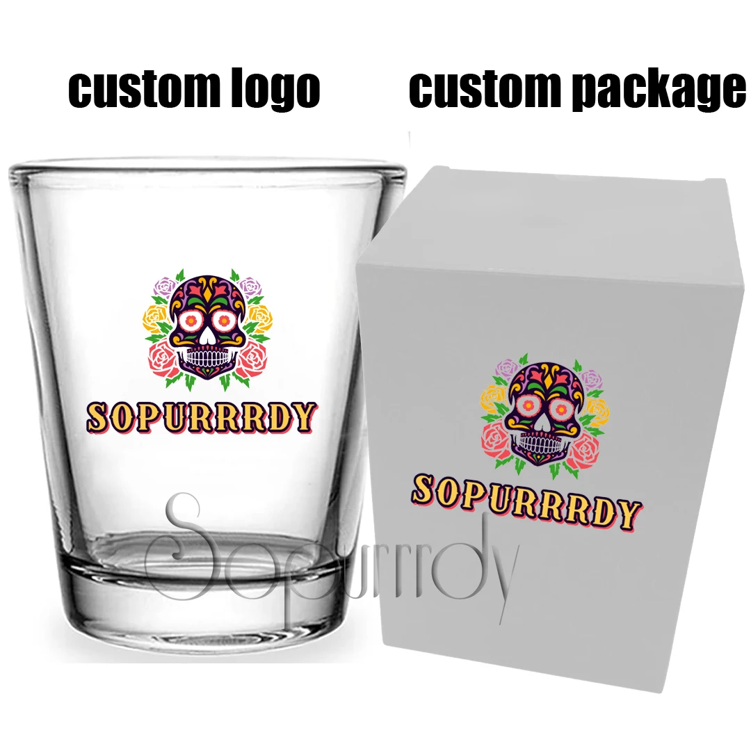 Personalized Sublimation Custom Logo Printing Heavy Base 1.5-2oz Custom Shot Glasses Birthday Glass Cups With Heavy Base