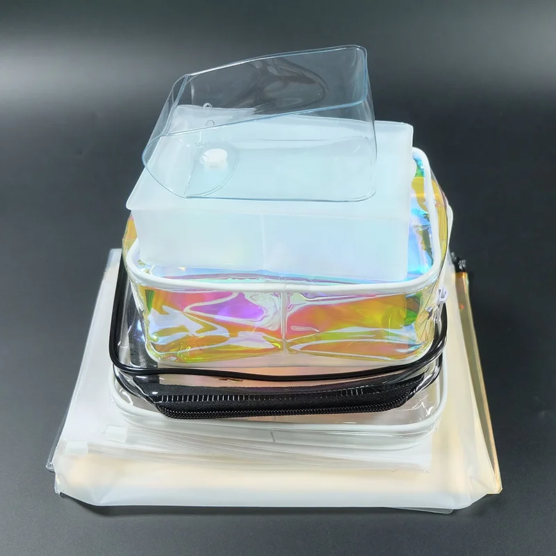 Customised Luxury Women Mini Holographic Laser Clear Makeup Bag Transparent PVC Cosmetic Bag