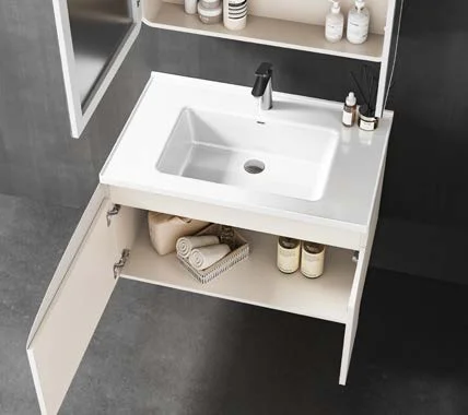 Samiyah wholesale stainless steel square integrated wall mounted bathroom vanity with ceramic basin with LED mirror for hotel