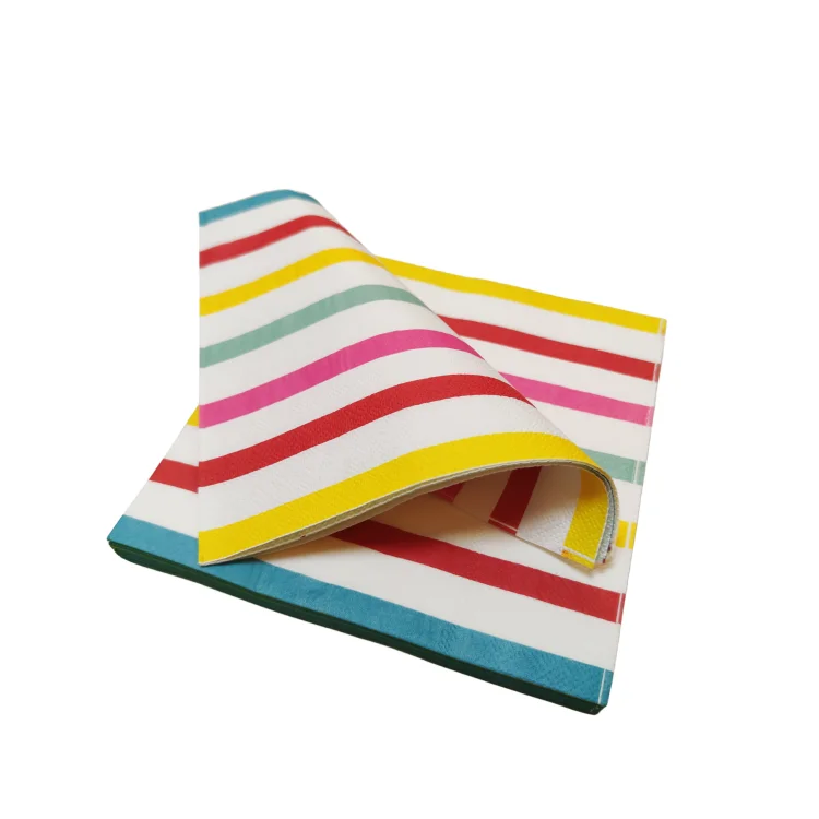 Factory Customized High Quality Stripe Party 33x33cm 2 Ply Printed Paper Napkins