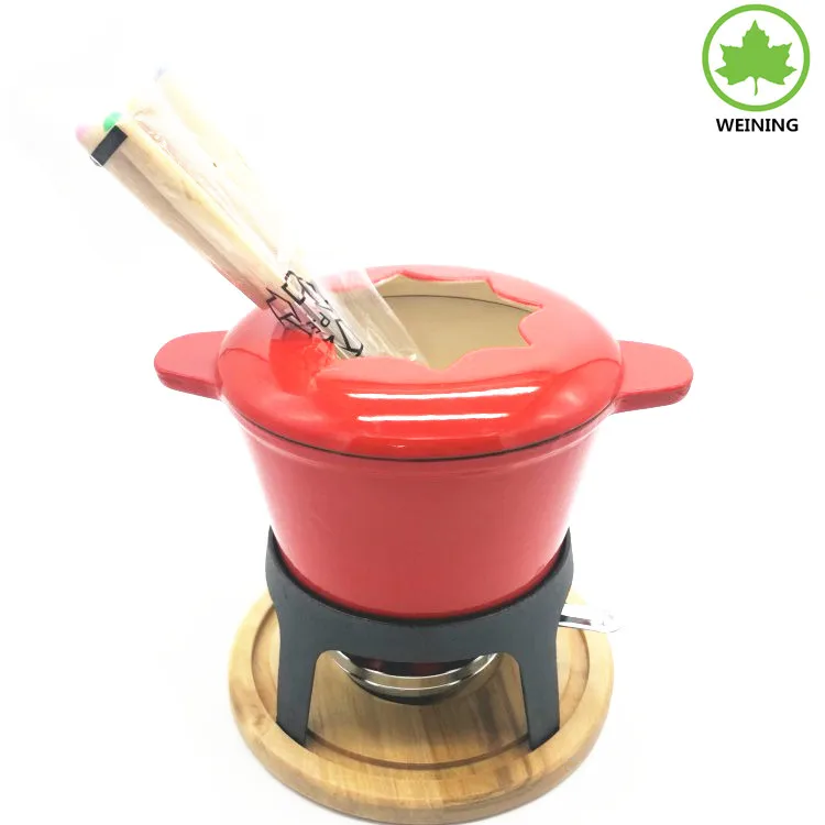 Cast Iron Fondue Pot Set 6 Fondue Forks Safety Burner Chocolate Cheese