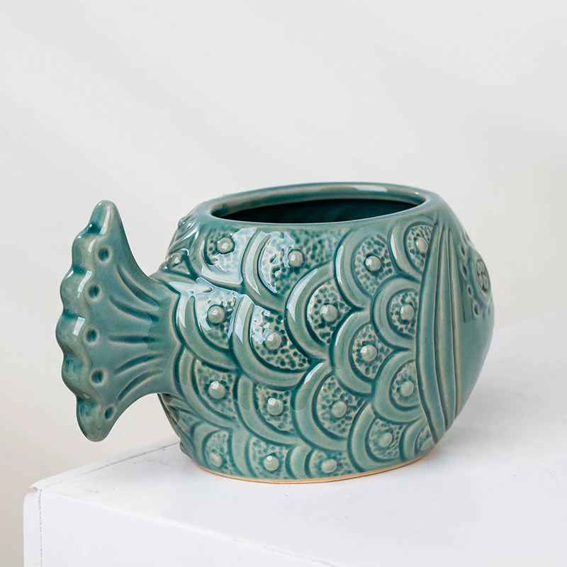 YUANWANG Fish Shape Ceramic Plant Pot Flower Pots & Planters Succulent Pots Ceramic