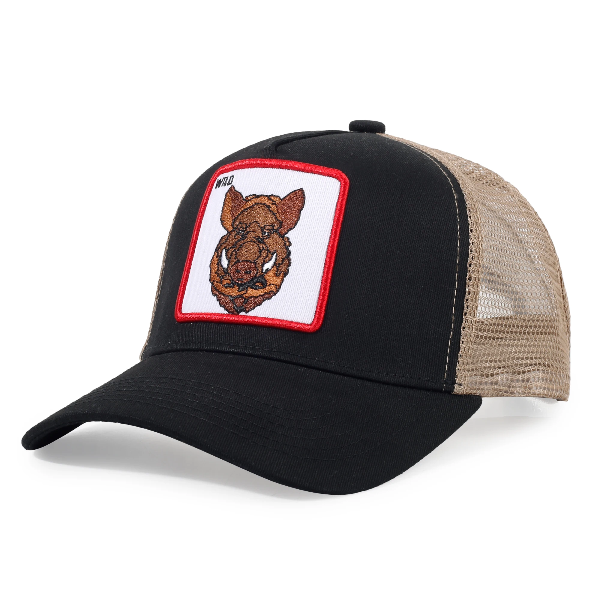 Wholesale Fashion High Quality 5 Panel Cartoon Animal Embroidery Patch Logo Dragon Gorras Ball Cotton Mesh Trucker Caps Hat