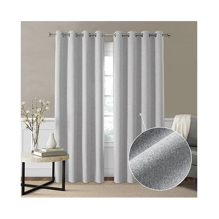 Modern hotel Eyelet Linen Burlap drapes 100% Blackout fabric Insulated Solid Curtains For the Living Room