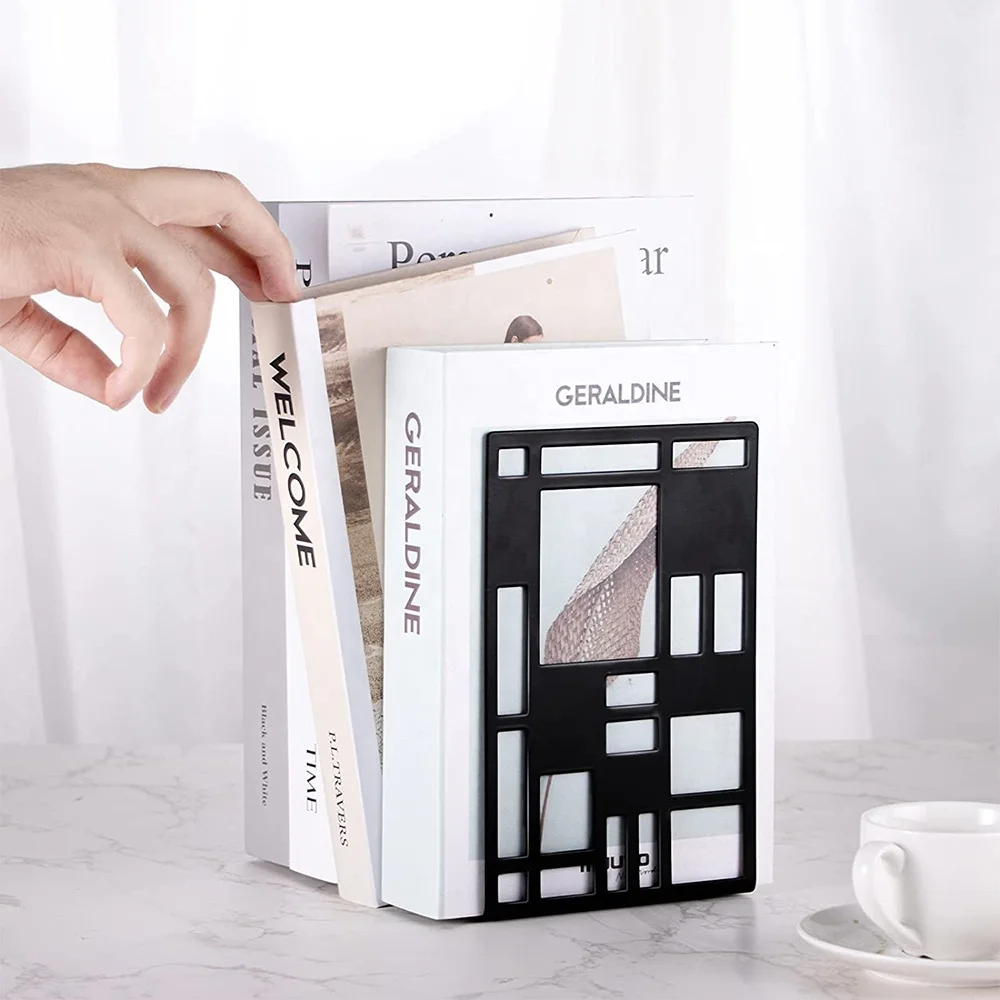 Metal Black Book Stopper Heavy Duty Home Office Library Book Supports Shelf Holder Desktop Book Ends