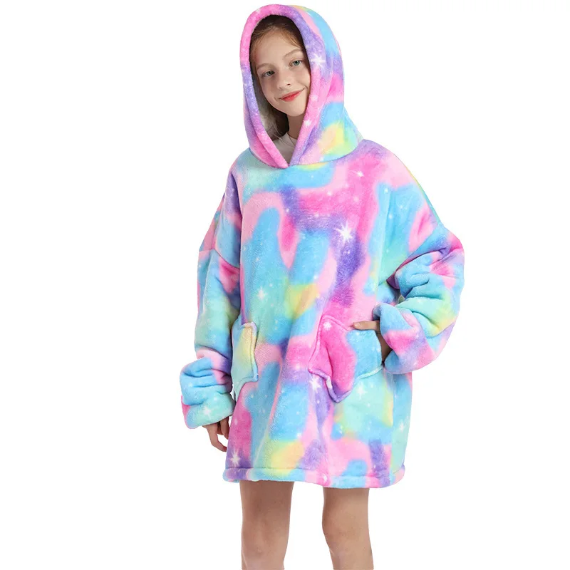 Children Printing Hooded Unicorn Blanket Kids Hooded Blanket