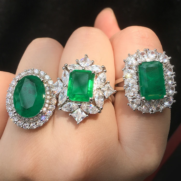 Factory Directly Wholesale Price Copper Alloy Emerald Rings Jewelry Women