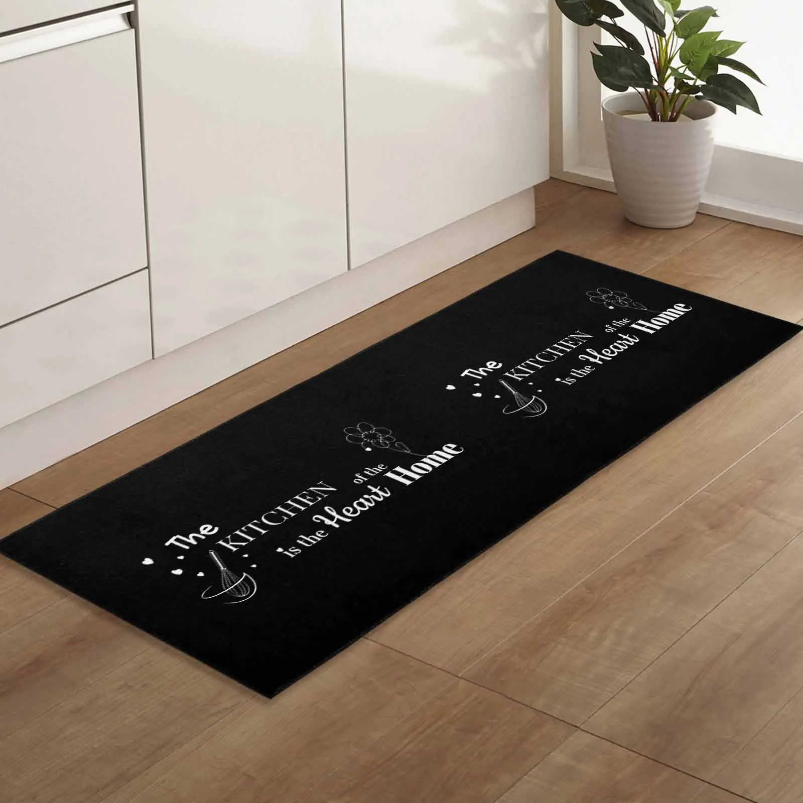 Wholesale Black and White Kitchen Cushioned Runner Rugs Non Skid Washable Microfiber mats for Kitchen Floor Decor Sets of 2pcs
