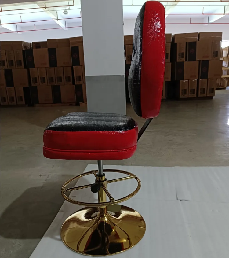 WSE 5840 New high quality modern leather bar stool chairs casino swivel chair red gold legs poker chair with castors