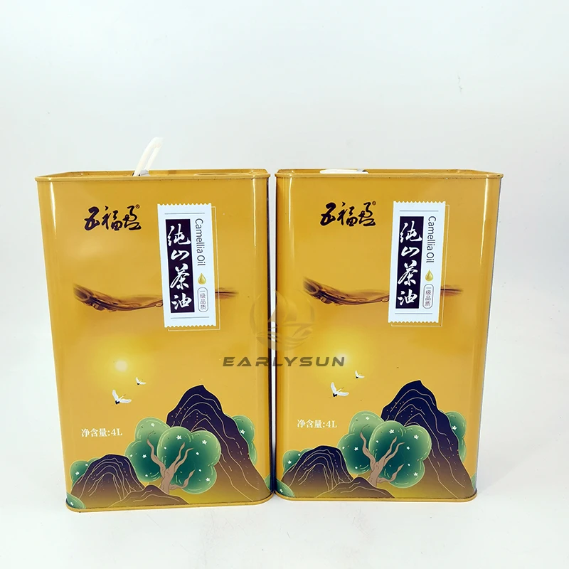 wholesale 4 L Oil tin Metal tinplate Square Tin Can canned Olive Oil Can With Plastic Lid