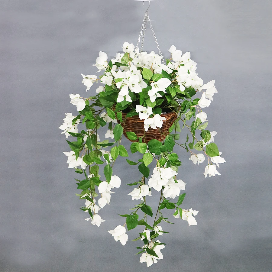Artificial bougainvillea flowers hanging with basket arrangement