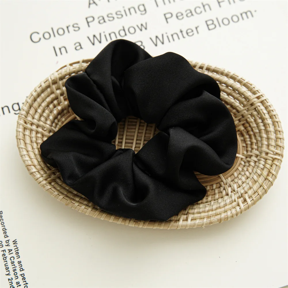 2024 New silk like acetate fabric hair scrunchies elastic french style biodegradable big hair band  for girls