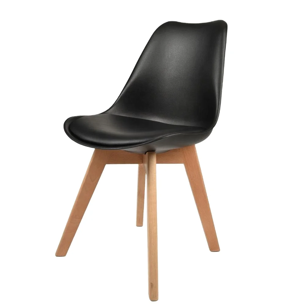 
Kitchen Black Dining Side Shell Chair With Wood Leg PU Leather Seat 