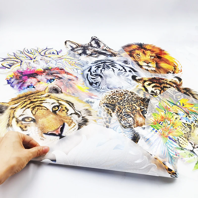 Wolf tiger Leopard lion Animal Custom clear Film Dtf Screen Print Transfers Label Plastisol Heat Transfers Printing for T-shirts