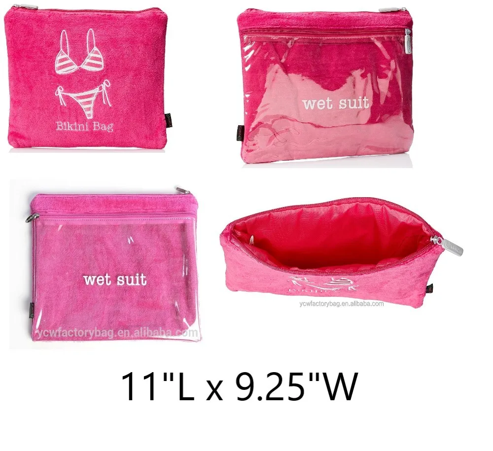 Wholesale Travel Zipper Waterproof Portable Terry Cloth Beach Underwear Swimsuit Packaging Bag Swimsuit Wet Bikini Bag