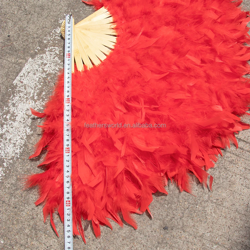 Turkey Feather Fans 13 Bones Plumage FAN With Bamboo Fluffy Red Staves for Belly Dance Halloween Wedding Party Folding Fan