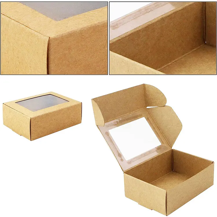 Custom Size Kraft Paper Candy Macarone Packing Box With Clear Window
